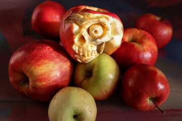 carved skull on apple halloween