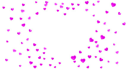 Valentine background with pink glitter hearts. February 14th day. Vector confetti for valentine background template. Grunge hand drawn texture.