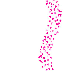 Valentine background with pink glitter hearts. February 14th day. Vector confetti for valentine background template. Grunge hand drawn texture.