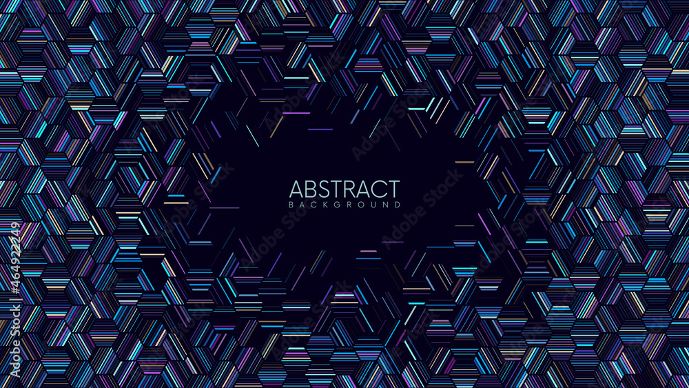 Poster abstract geometric technology background with hexagonal holographic lines. vector illustration