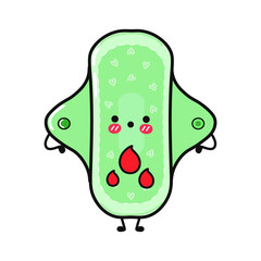 Cute sad menstrual pad character. Vector hand drawn cartoon kawaii character illustration icon. Isolated on blue background. Menstrual pad character concept