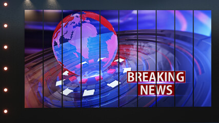 Backdrop For TV Shows .TV On Wall.3D Virtual News Studio Background, 3d rendering
