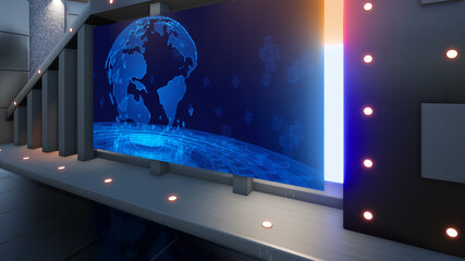Backdrop For TV Shows .TV On Wall.3D Virtual News Studio Background, 3d rendering
