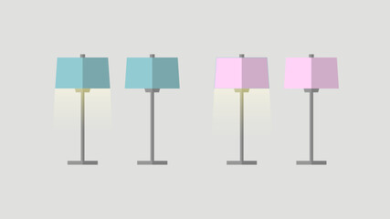 pink and blue floor lamp on silver leg. A lamp for a bedroom, living room or desktop. Flat vector illustration