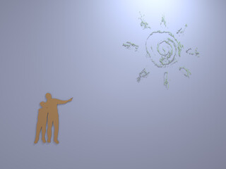 Old father shows a young man how to be successful. Leadership, 3d Illustration, Business concept. Growing up.