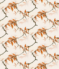 Autumn leaves seamless pattern leaves, orange, Oriental  winter.