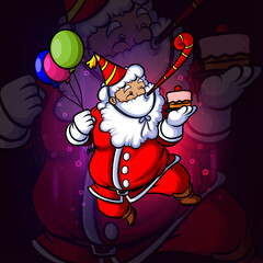 The santa is celebrating the birthday esport logo design © HERMANTO
