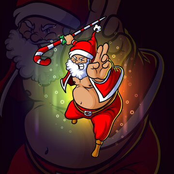 The Wushu Santa With The Magic Candy Stick Esport Mascot Design