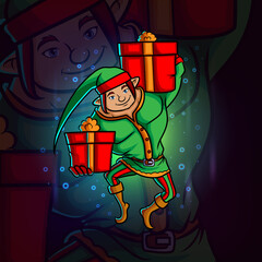 The elf man is offering the gift esport mascot design © HERMANTO