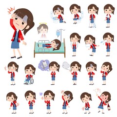 怪我や病気の状態のセールスはっぴ女性のセット