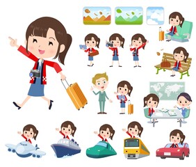 Obraz premium 旅行に関するセールスはっぴ女性のセット