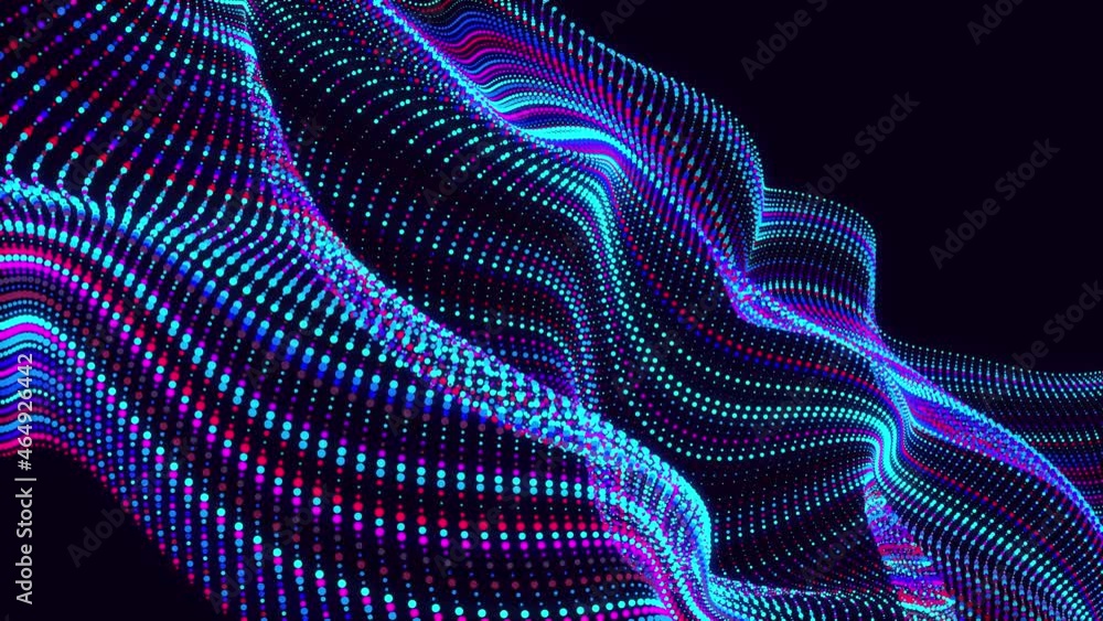 Aufkleber particles form lines, lines form plane with waves. abstract waves run along flat surface. multi-colo