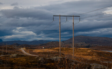 The road between Bjorkliden and Riksgransen close to the border between Sweden and Norway, early October
