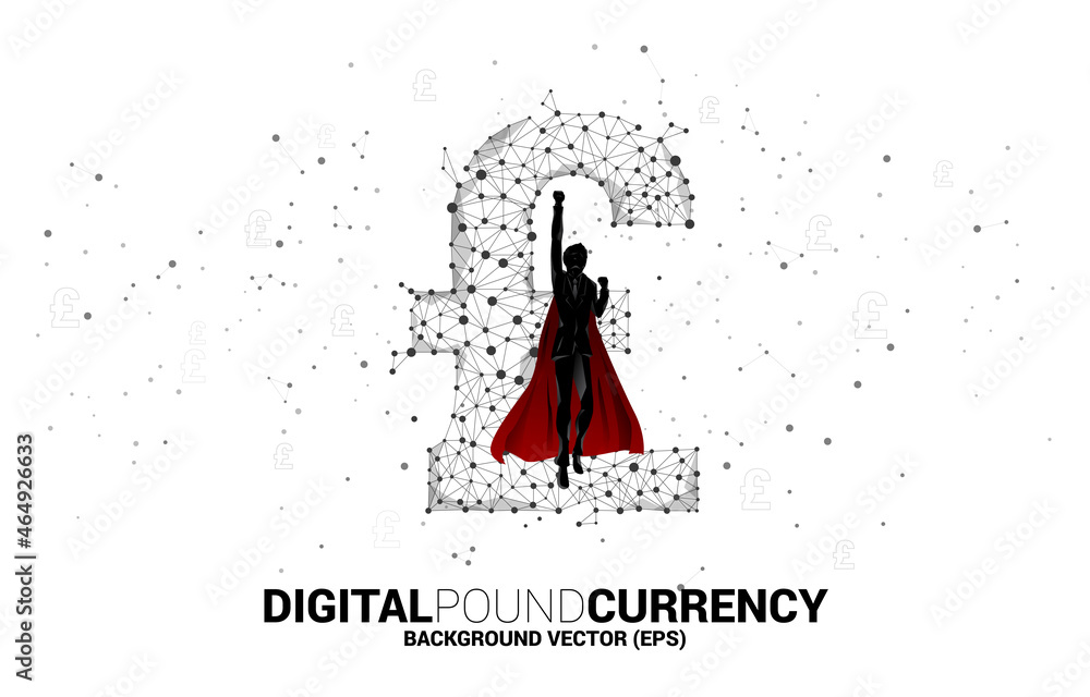 Poster with money pound sterling currency icon from polygon dot connect line. concept for british financial