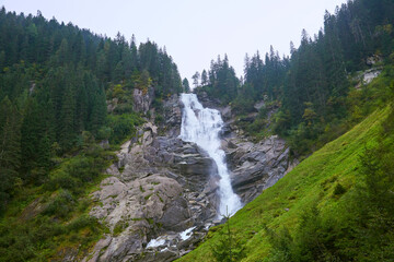 Famous waterfalls in the Austrian mountains. (Krimmler Waterfalls)