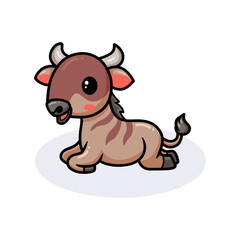 Fototapeta premium Cute little wildebeest cartoon lying down