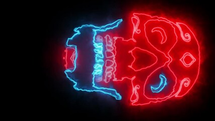 Colored neon skull blink on black background. Vertical video - Powered by Adobe