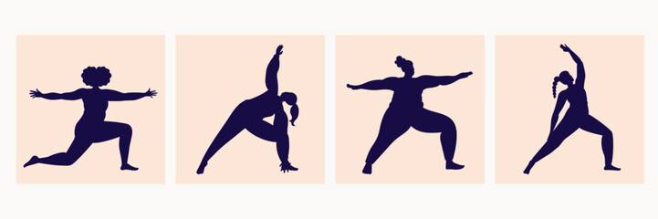 Fototapeta na wymiar Illustration set of women silhouettes doing yoga pose