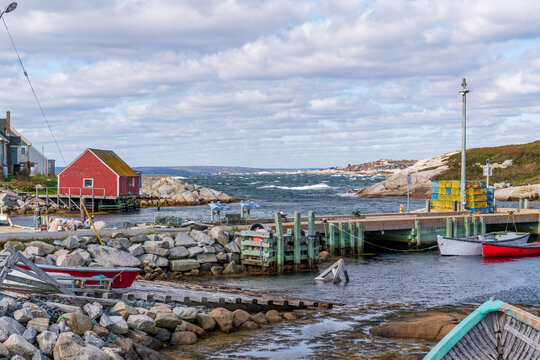 The Inner Harbour In Nova Scotia's Peggys Cove.  Shot On A Sunny Fall Afternoon.