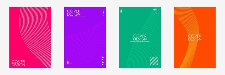 Set of colorful cover design templates. Abstract futuristic geometric pattern with wavy lines for banner, posters, and wallpaper.