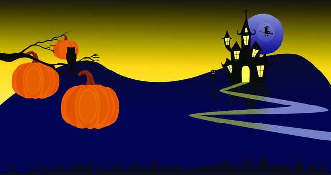 happy halloween horror party concept. special halloween days in autumn october. Pumpkins, haunted house and horror themed design.