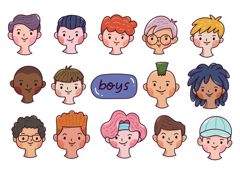 Set of boys cartoon avatar vector design element