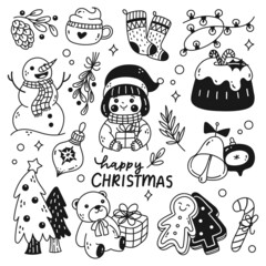 Set of Christmas doodle isolated on white