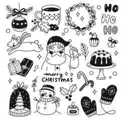 Set of Christmas doodle isolated on white