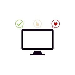 computer screen with check, like or tumb, love symbol. Vector illustration logo design