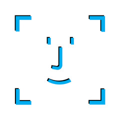 Blue smile of computer sign. Outline frame. Communication concept. Old chat face. Vector illustration. Stock image. 