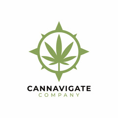 CBD Cannabis Marijuana Hemp Pot leaf Herb and Compass Logo Design Vector