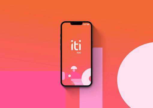 Iti Ita&uacute; bank app on iPhone 13 Pro smartphone screen on coloured background. Rio de Janeiro, RJ, Brazil. October 2021