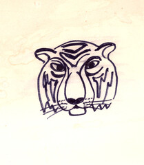 tiger head graphic black and white sketch
