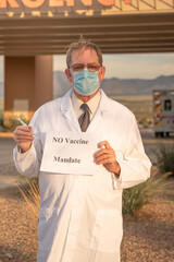 Physician wearing mask protests against Covid vaccine mandate