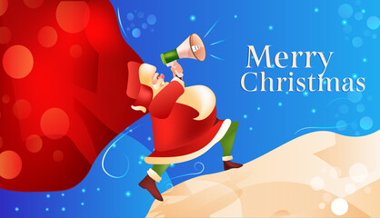 Naklejka premium santa claus shouting in megaphone making announcement with loudspeaker new year and christmas holidays celebration