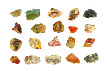 colorful mineral rocks isolated on white background