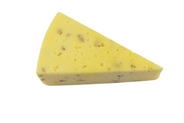 Piece of cheese with walnuts isolated on a white background
