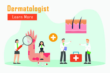 Dermatologist vector concept. Group of doctor checking skin problem of patient while doing treatment in the hospital