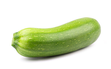 Ripe green isolated zucchini on a white background. Fresh vegetables.