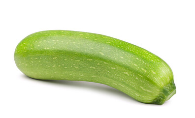 Ripe green isolated zucchini on a white background. Fresh vegetables.