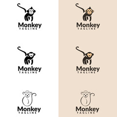 Vector logo set with Monkey. suitable for company logo, print, digital, icon, apps, and other marketing material purpose. lighthouse logo set