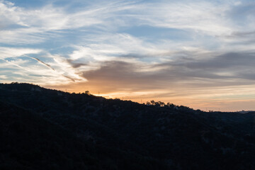 Scenic Mulholland Gateway Park trail vista at sunset, Los Angeles, Southern California