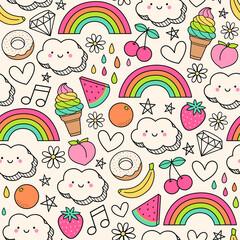 Obraz premium Cute hand drawn summer holidays doodle seamless pattern background.