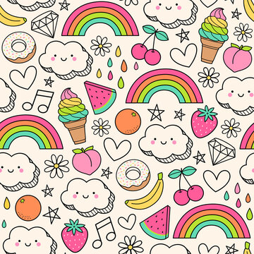 Cute hand drawn summer holidays doodle seamless pattern background.