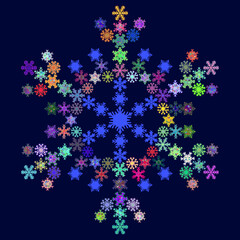 Christmas background, multicolor snowflake on dark background