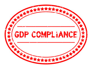 Grunge red GDP (Abbreviation good distribution practice) compliance word oval rubber seal stamp on white background