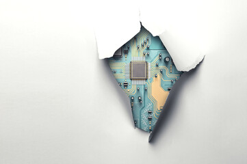 Electronic circuit board with processor through paper hole