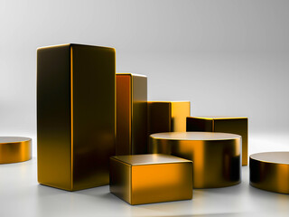3d render, digital illustration studio stage scene with golden cubes