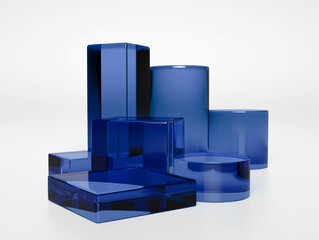 3d render, digital illustration studio stage scene with translucent blue cubes