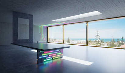 3D rendering of a modern and futuristic loft Interior design
